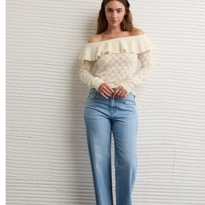 AMERICAN EAGLE OFF SHOULDER RUFFLE SWEATER KNIT LONG SLEEVE SIZE L New With Tags